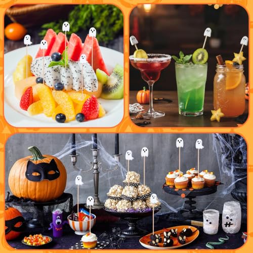 Halloween Ghost Cocktail Picks - 120pcs Food Skewers for Appetizers & Drinks - White Ghost Variation