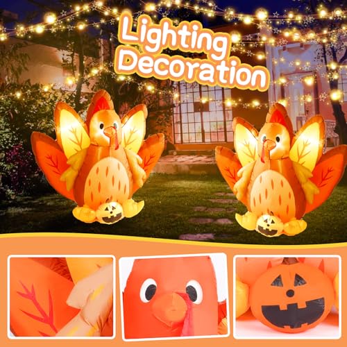 5FT Inflatable Halloween & Thanksgiving Turkey Pumpkin Yard Decor with LED Lights