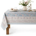 Hand Block Printed Floral Rectangle Table Cloth - Sky Blue, 108x72 Inches, Cotton, Festive & Everyday Use