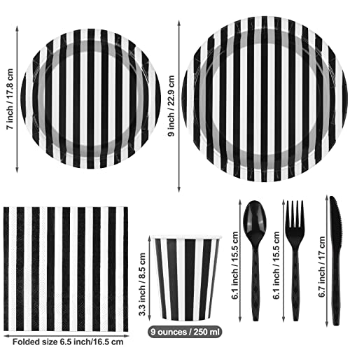 Black and White Striped Party Supplies Set - 113 Pieces for Halloween, Birthday, Wedding