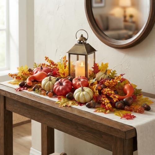 Artificial Mini Pumpkin Set with Acorns & Leaves - Fall Decor, Harvest Bowl Fillers - Mixed 1-3 Inch