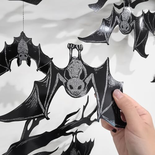 Halloween Bat Banner Garland - Black Glitter Hanging Bat Streamers - Bat Variation