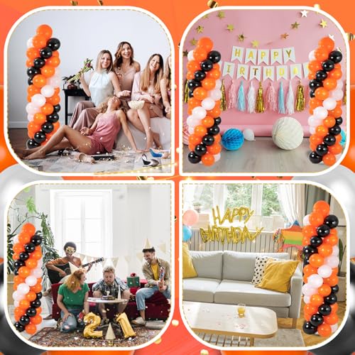 Halloween Balloon Column Stand Set with 102 Balloons - Orange Black White Variation