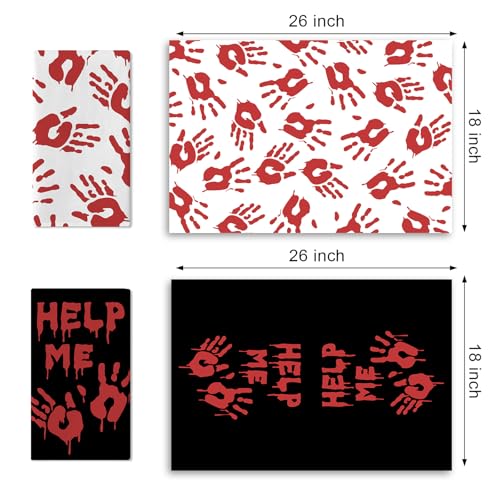 Halloween Bloody Hand Prints Kitchen Dish Towels Set of 2 - Help Me