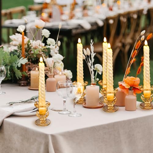 Gold Glass Taper Candle Holders Bulk Set 2.5 Inch - Rustic Wedding Centerpiece