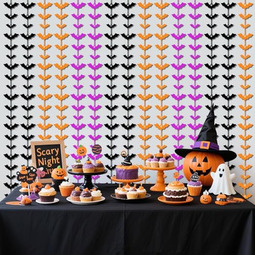 Halloween Foil Fringe Curtains 3 Pack Bats Tinsel Backdrop Party Decor - Purple, Orange, Black