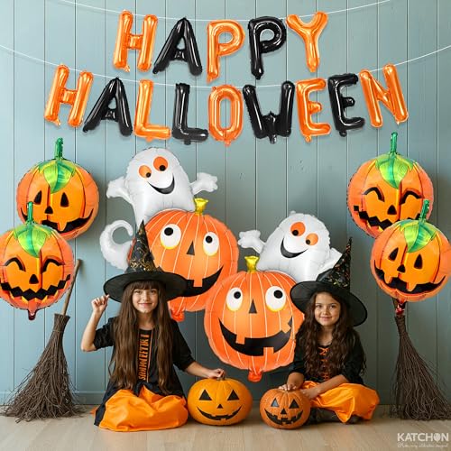 Halloween Balloons Banner Set with Ghost and Pumpkin Foil Balloons - Pack of 7
