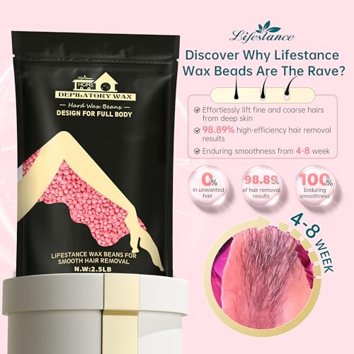 Lifestance Hard Wax Beads for Hair Removal - Sensitive Skin Rose Pink 2.5LB