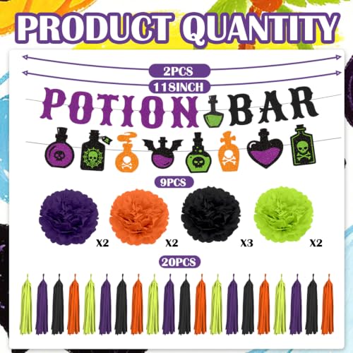 Halloween Potion Bar Decorations Set with Banners and Tassels - Witch Party Supplies