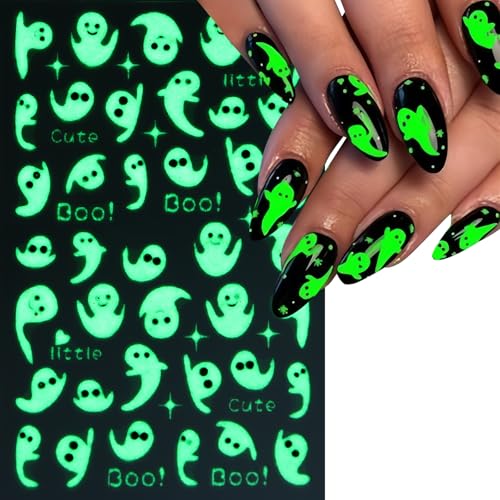 Halloween Ghost Nail Stickers Set - 3D Self-Adhesive Nail Art Decals - Ghost Pumpkin Spider Web - Variation: Ghost-2