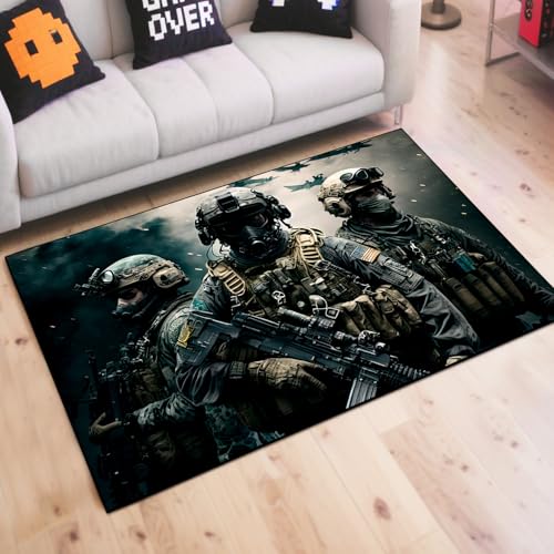 Battle Game Rug for Boys 3'4 x 5' Teen Gaming Carpet with Non-Slip Base - Threesome Variation