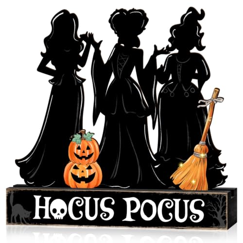 Halloween Witch Sisters Wooden Sign with Spooky Silhouettes - Centerpiece Decor