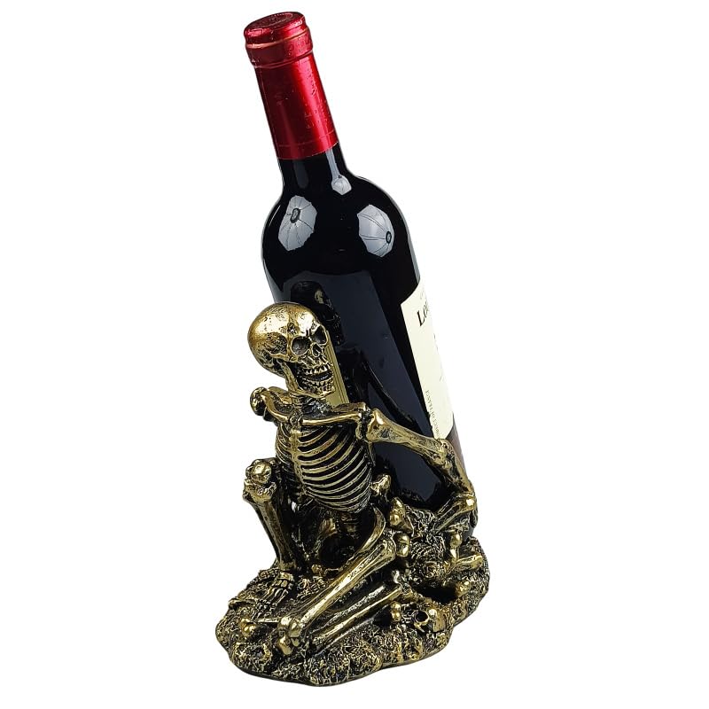 Copper Gothic Skull Wine Bottle Holder - Halloween Countertop Small Rack