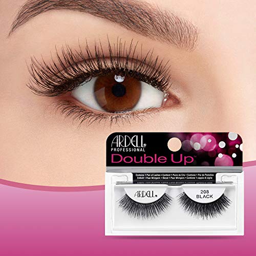 Dramatic Volume False Eyelashes Double Up 208 - Black, Full Strip, Flared & Thick, 4 Pack