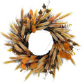 22-Inch Fall Wreath for Front Door with Wheat & Silk Leaves, Rustic Autumn Decor
