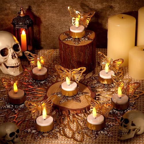 Set of 8 Metal Butterfly Candle Holders for Day of the Dead Decorations