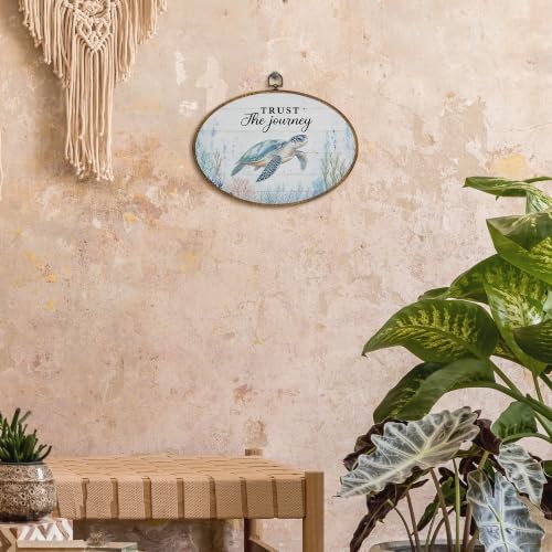 Coastal Sea Turtle Oval Wall Art Decor - 11.4x8.6 Inches, Ready to Hang