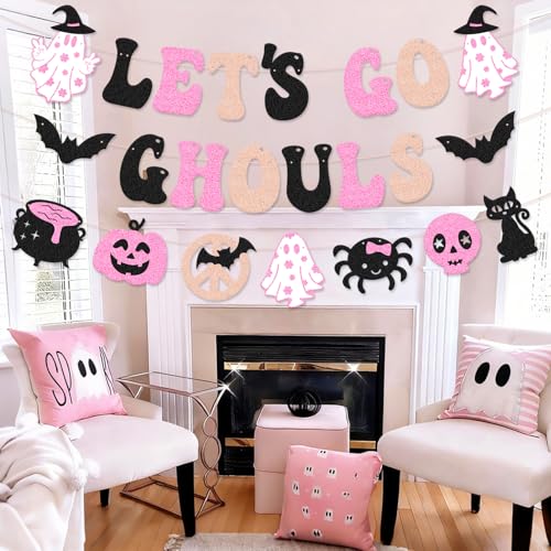 Halloween Party Banner Let’s Go Ghouls Glitter Decor for Bachelorette & Events