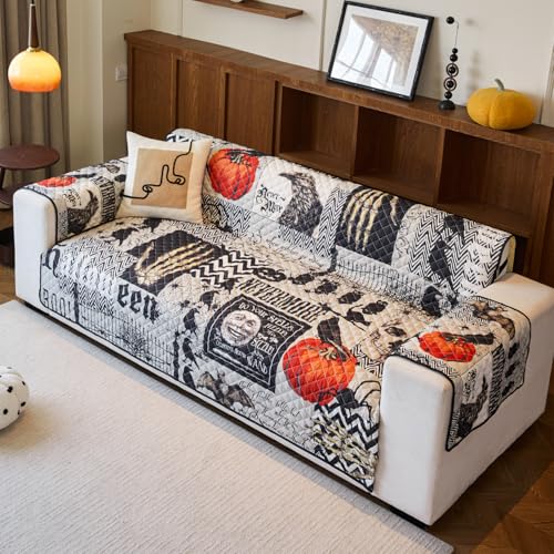 Grey Halloween Sofa Cover for Festive Home Decorations, Slipcover & Furniture Protector