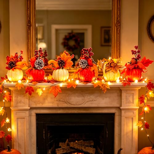 Artificial Pumpkin Set for Fall Halloween Thanksgiving Decor - 6 Pieces