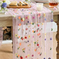 6-Piece Pink Embroidery Daisy Gauze Table Runners 28x120 Inch Set - Artoid Mode