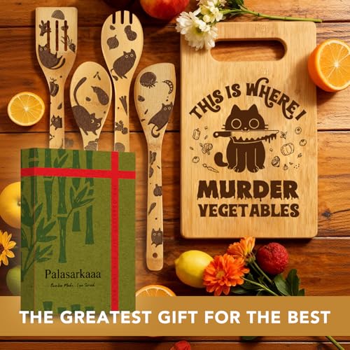 Cute Cat-Themed Cutting Board Set with Spoons & Cleaning Sponge - Black Cat Variation