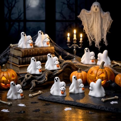 Mini Ghost Dog Figurines - Halloween Resin Decorations, 50 Pcs, Puppy Pumpkin Ghost - Dog Variation