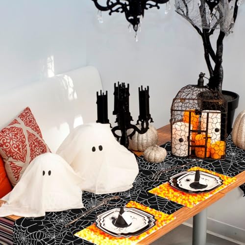 Halloween Spider Web Linen Table Runner 13x72 Inches for Party Decor, Kitchen & Home