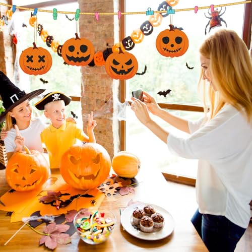 Halloween Pumpkin Wooden Ornaments - 24 Pieces, Spooky Pumpkin Wall Decor - Variation Halloween -5