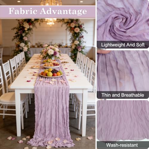 Lilac Purple Cheesecloth Table Runner 21x120 Inches 3 Pack - Elegant Wedding & Party Decor