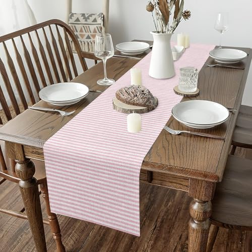 Pink Stripes Table Runner - Geometric Minimalist 90x13 Inch for Dining & Party