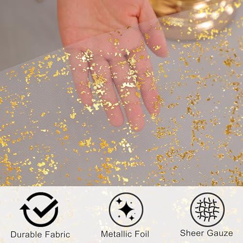 Gold Table Runner Roll 9FTx2 Sheer Gauze Chiffon Tulle Fabric Sequin Glitter