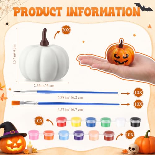 Pumpkin Painting Kit with 20 Mini White Pumpkins & Art Supplies for Fall Crafts