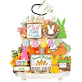 Easter Tiered Tray Decorations Bunny Carrot Wooden Set Farmhouse Holiday Decor - 15 Pieces