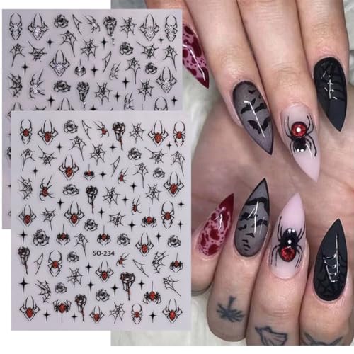 Multicolor Glitter Halloween Nail Stickers Spider Web Rhinestones 8 Sheets - Nail Art Decoration