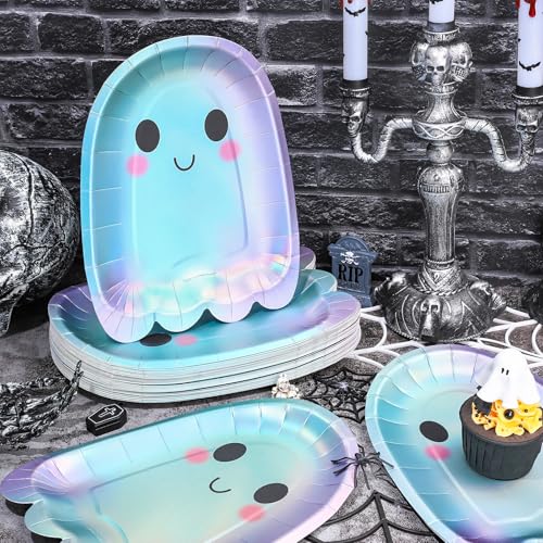 Halloween Ghost Paper Plates - Iridescent Disposable Party Tableware, 40 Pack