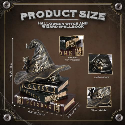 Halloween Witch Spellbook Decor with Wizard Hat - Spooky Tabletop Decor