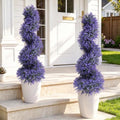 3ft Artificial Topiary Spiral Tree with Lavender Set of 2 - Outdoor Faux Bushes