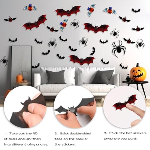 Halloween Bat and Spider Wall Decor Set - 72pcs Indoor Party Decorations