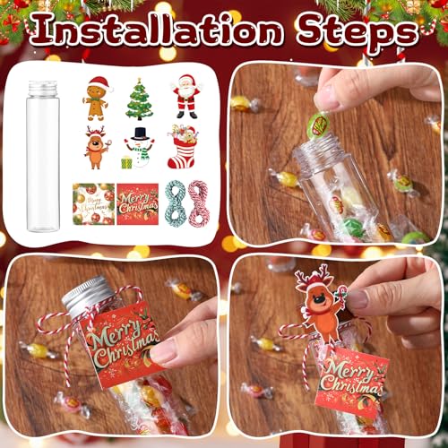 Christmas Candy Tubes Set with Lids - 24 Count, 150x34mm, Holiday Gift Packaging