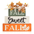 Rustic Fall Decor Wooden Maple Leaf Block Sign - Orange & Green Autumn Tabletop