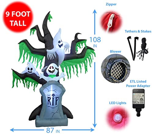 9 Ft Tall Halloween Inflatable Grave Scene with Skeletons and Ghosts - Self-Inflating Decoration