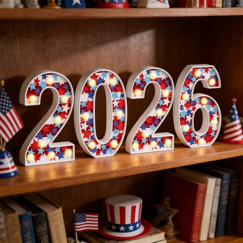 Patriotic 2026 LED Number Lights for 4th of July & New Year Decorations