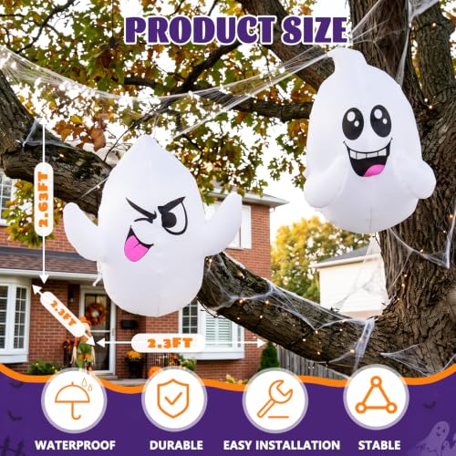 2 Pack Halloween Inflatable Window Ghosts with LED Lights - 2.6 FT Outdoor Decor
