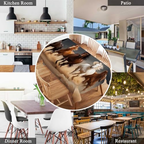 Horse Tablecloth 52x70 Inch Rectangular Desert Sand Herd Run Decor - Washable Plaid