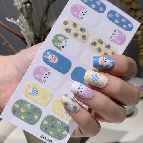 Easter Gel Nail Stickers 17 - Colorful Bunny & Egg Full Wraps for DIY Manicure - 5 Sheets