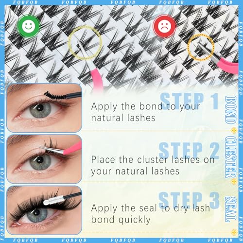 Eyelash Clusters Kit with Glue, Tweezers & Brush - Fox Eye & Manga Style DIY Lashes