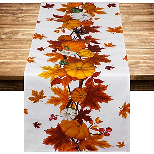 Thanksgiving Table Runner 73 x 12 Inches Fall Maple Leaves & Pumpkins Autumn Decor