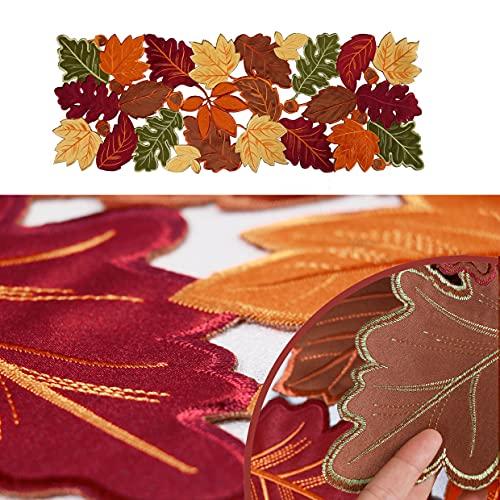 OWENIE Harvest Maple Leaf Fall Table Runner - 13x36 Inches, Embroidered Autumn Decor