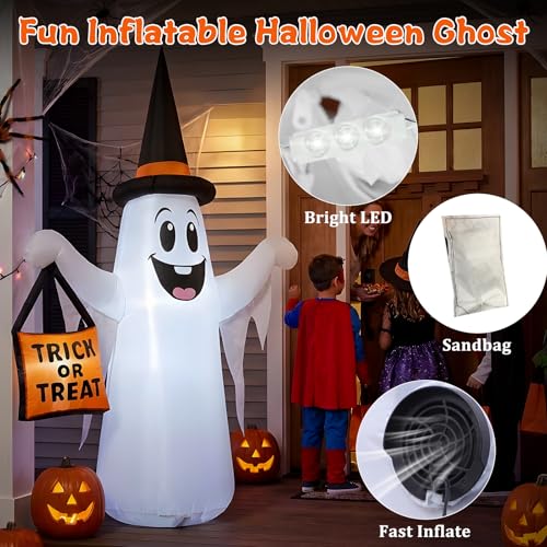 Halloween Inflatable Ghost Decoration with Magic Hat - 4.5FT Outdoor Yard Decor